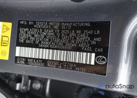 2017 Lexus Es 350 z USA, uszkodzony, nr VIN 58ABK1GG8HU069197